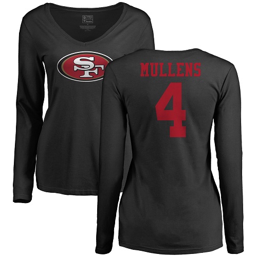 San Francisco 49ers Black Women Nick Mullens Name and Number Logo #4 Long Sleeve NFL T Shirt